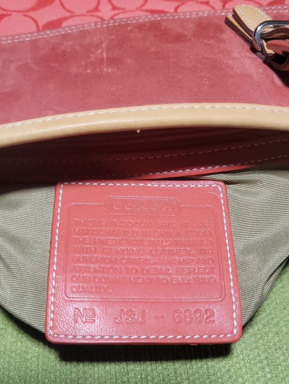 Coach Pink Signature Canvas Shoulder Tote with Beige Leather Trim